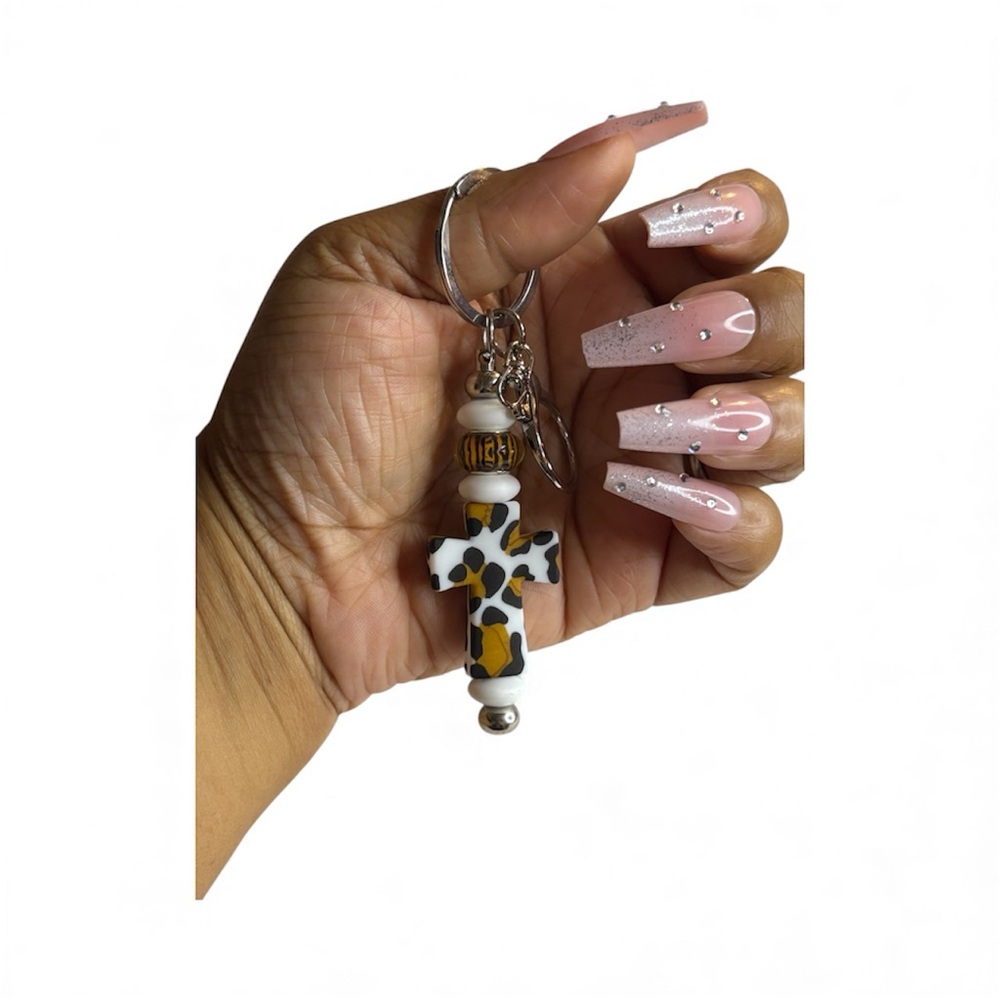 Leopard Print Cross Keychain - Picture 2 of 4